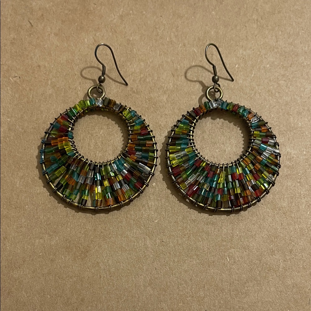Multicolor Beaded Hoop Earrings! Stunning and goes with so many things!